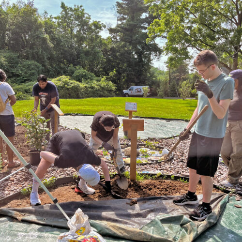 sangha participants working at the meadow farm